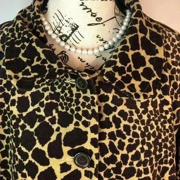 Susan Graver Women’s XL Leopard Print Jacket Button Front Brown Tan and Black - Picture 2 of 6